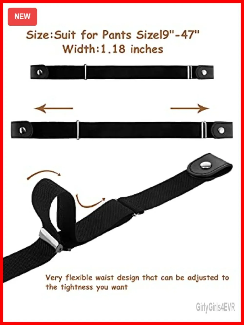 4 Pack No Buckle Stretch Belts for Women Men Adjustable Invisible Elastic Belt
